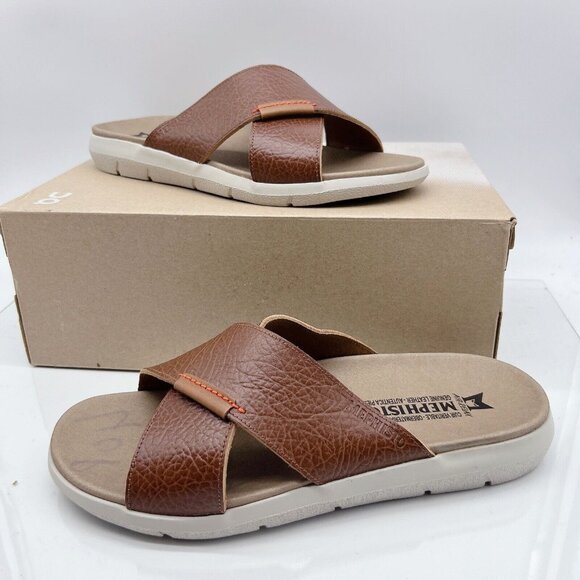 Mephisto Conrad Men’s Sandals Slides Flip Flops Brown Leather EU 44 US 10